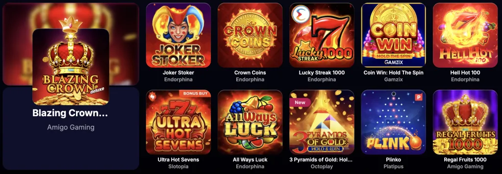 Eine Auswahl an Spielen im NV Casino